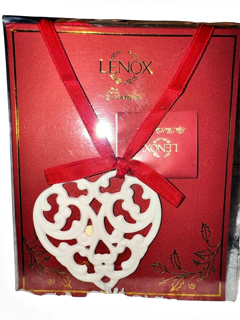 Lenox Charms Pierced Heart Fine China Ornament Red & Ivory